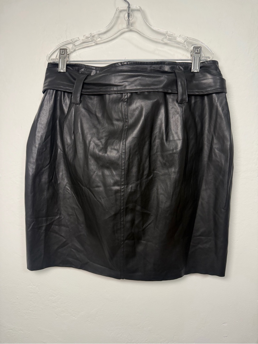 Rachel Rachel Roy Black Faux Leather Wrap Mini Skirt Belted Asym Zip NWT Size 10 - Picture 15 of 15